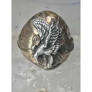 Navajo Eagle ring size 12 sterling silver women men (unknown gold over feathers)