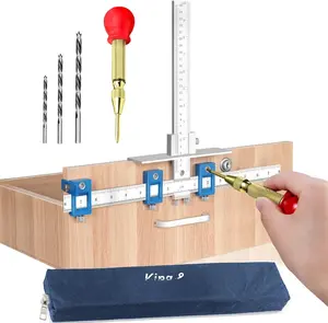 Cabinet Hardware Jig, Metal Cabinet Handle Jig + Auto Hole Punch + Point Drill Bits, Cabinet Jig for Handles and Pulls on Drawers/Cabinets, Cabinet Hardware Template Tool  Set.Quesear