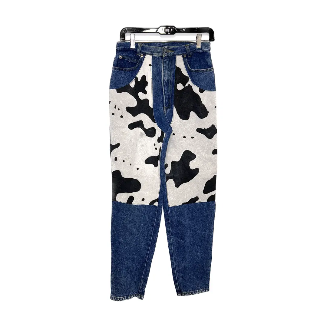 Suede Patchwork Cow Print Jeans