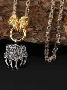 Vintage Viking Skull Wolf Face Bear Claw Warrior Pendant Charm Necklace, Punk Style Unisex Jewelry, Norwegian Party Accessory Gift