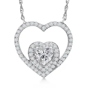 Gem Stone King 10K White Gold Lab Grown Diamond Pendant Necklace for Women | 0.54 Cttw | Gemstone April Birthstone | Heart Shape 4MM | With 18 Inch Chain