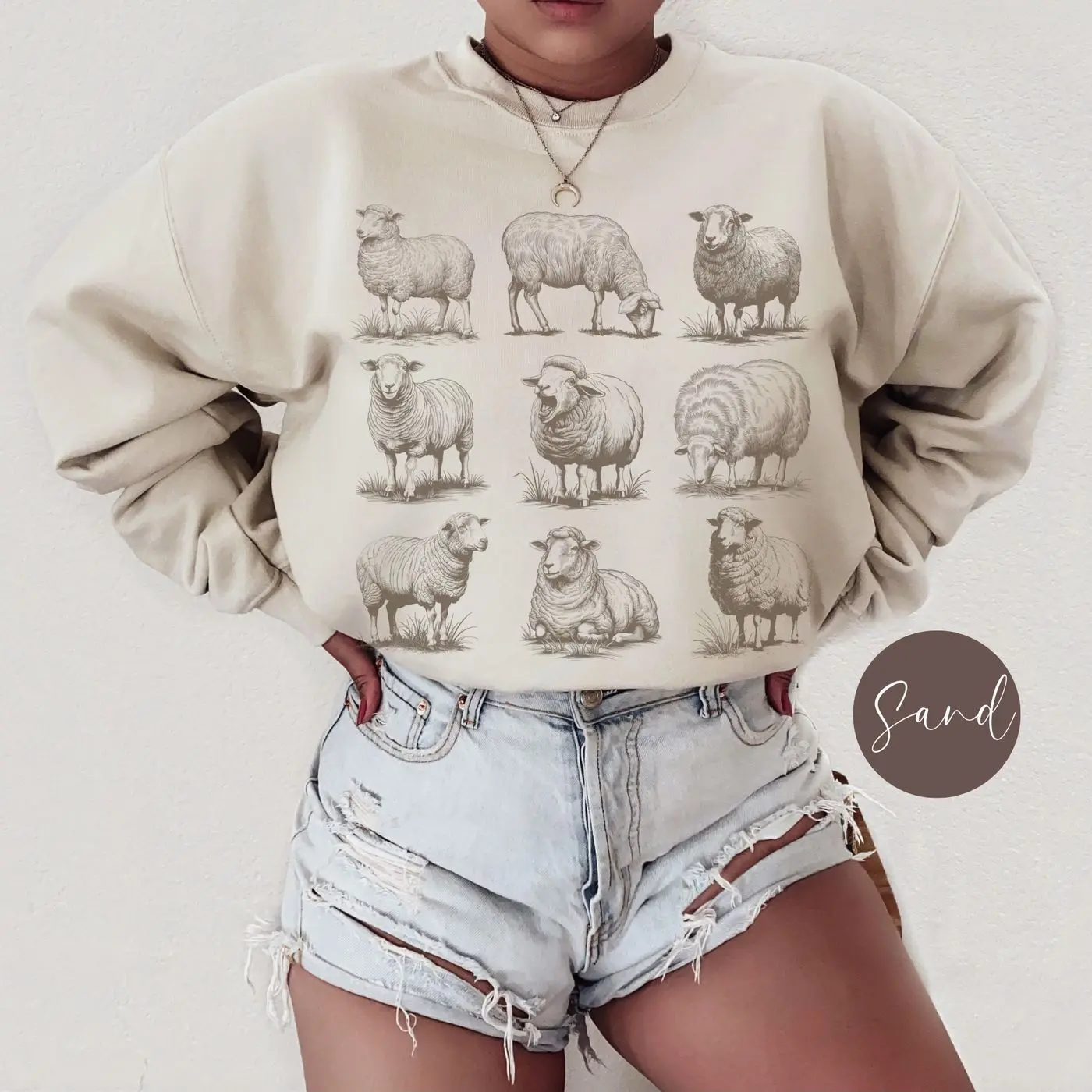 Vintage Sheep Graphic Sweatshirt, Farmer Mom Sweater, Sheep Farming Shirt, Gift for Sheep Lover, Womens Oversized Clothing for Her