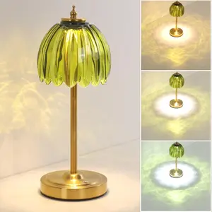 Tulip Table Lamp with 5000mAh Battery & Touch Control, Small Cordless Table Lamp with 3 Colors, Dimmable Rechargeable Battery Operated Table Lamps for Bedroom, Bedside, Desk (Green Tulip)