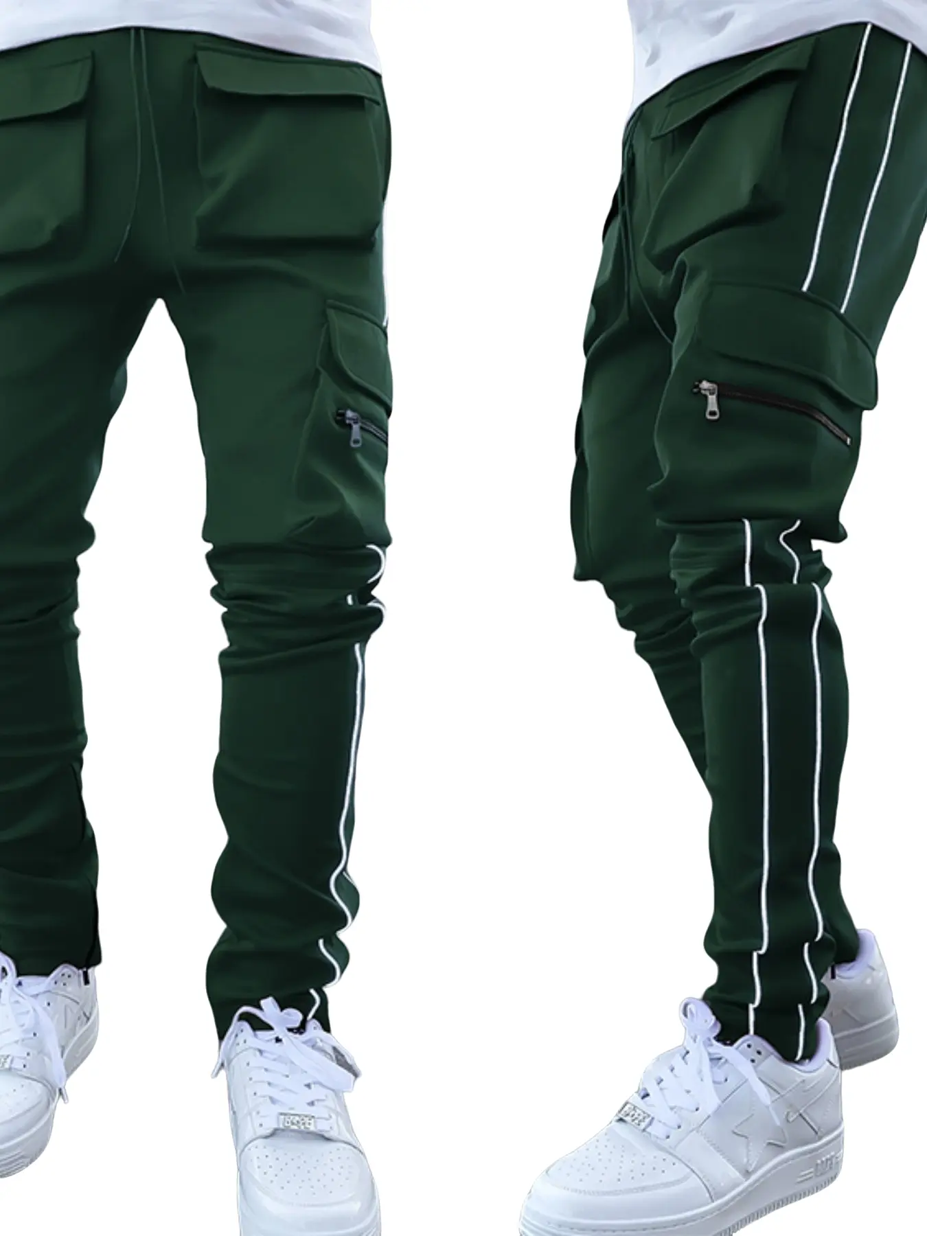 Men's Casual Pants Sporty Trousers for Spring Autumn, Korean Style Straight Leg Sportswear, Multi-Pocket Workwear, Youthful Design, All-Season Comfort