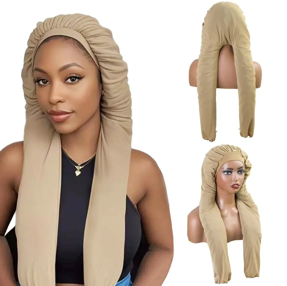 High Stretch Cooling Ice Silk Sleep Bonnet for Women, Oversized Long Hair Wrap Cap, Frizz Free Moisturizing Hair Care Night Cap, Elastic Hair Cover for Braids Curly Long Hair Daily Sleep Use