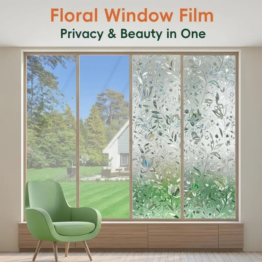 Peony Frosted Glass Sticker Self-Adhesive Window Privacy Film, Ideal for Bedrooms Bathrooms Offices, Enhances Security & Style