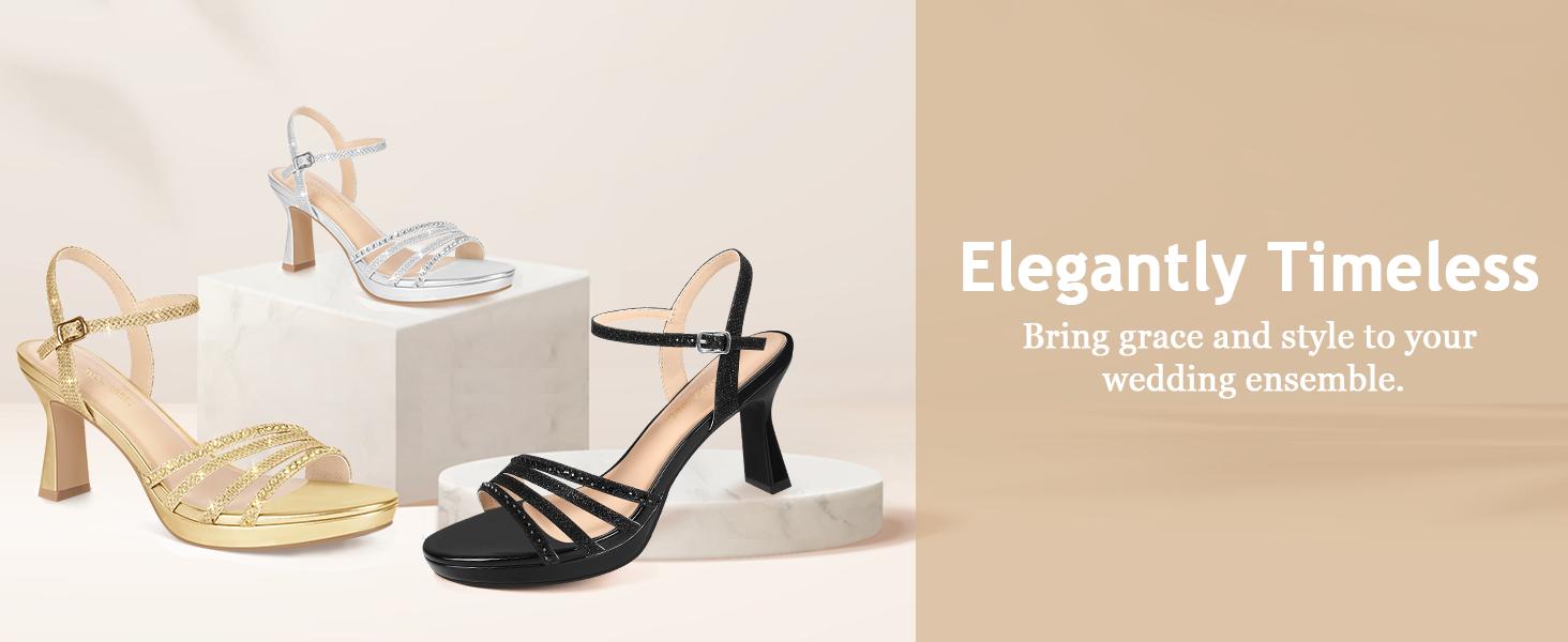 Lena Women's Platform Heels High Block Chunky Sparkly Rhinestone Open Toe Ankle Strap Fashion Dress Pump Sandals Shoes for Party Wedding