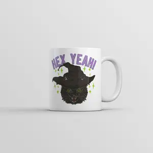 Hex Yeah Mug Funny Halloween Witch Cat Graphic Coffee Cup - 11oz Funny Coffee Mugs Ceramic Printed Drinkware Cup