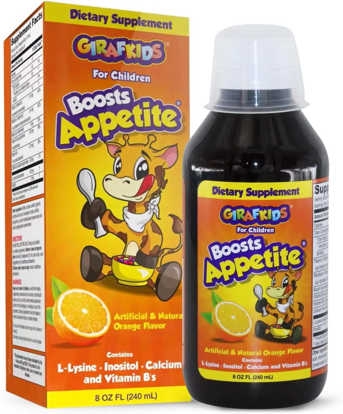 GirafKids Kids' Appetite Booster Vitamin Syrup - 8 Fl Oz, Orange Flavor, Ages 4+, Prop 65 Safe, Supports Healthy Growth & Energy