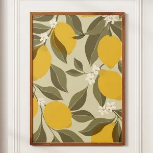 Lemons Print, Abstract Wall Art, Botanical Poster, Lemon Illustration, Printable Kitchen Wall Art, Boho Artwork, kitchen poster, home decor