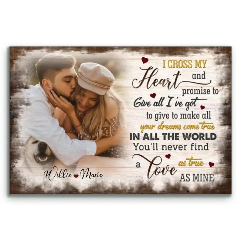Personalized Couple Photo Print “I Cross My Heart”, Custom Wall Art with Names, Romantic Anniversary Keepsake Decor, Meaningful Love Gift for Him Her, Bedroom or Living Room Display