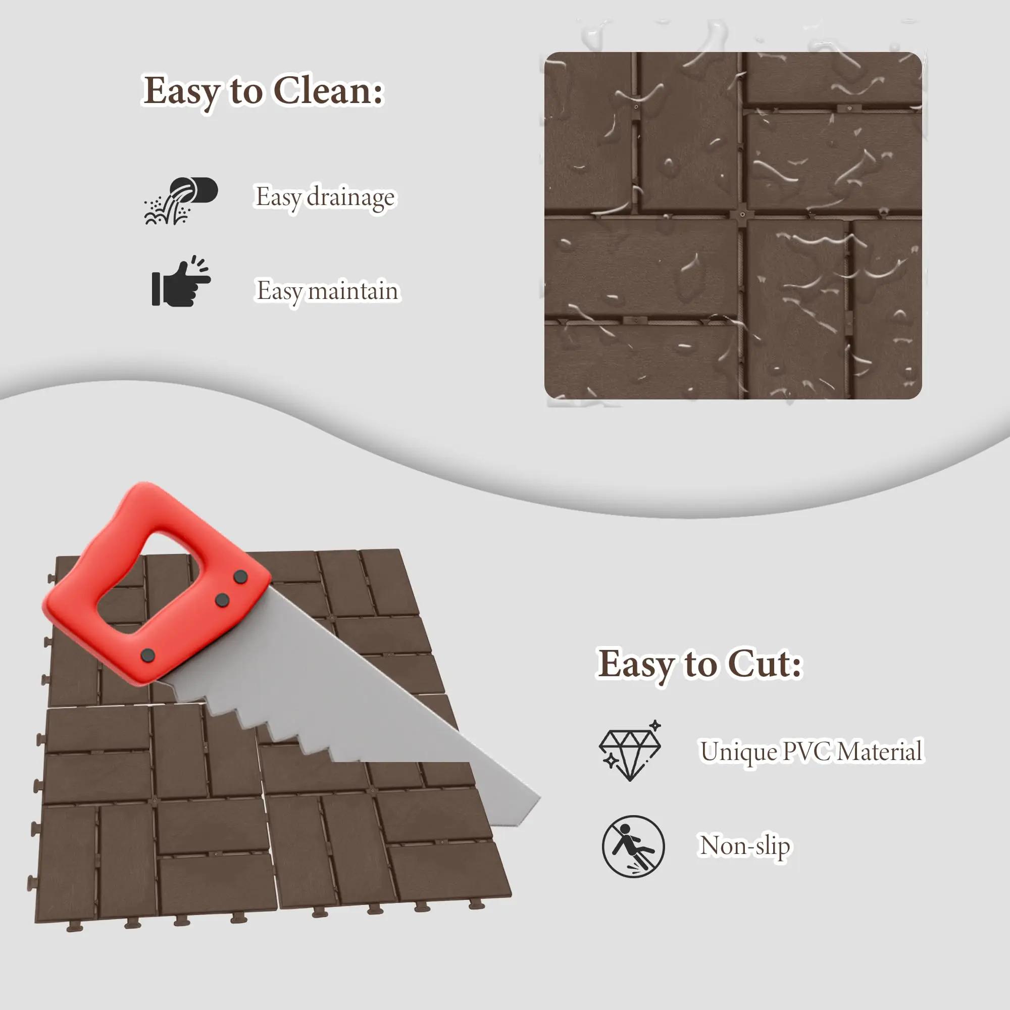 12x12in Plastic Interlocking Deck Tiles Waterproof PVC Outdoor Flooring Pavers for Patio All Weather Outdoor Furniture