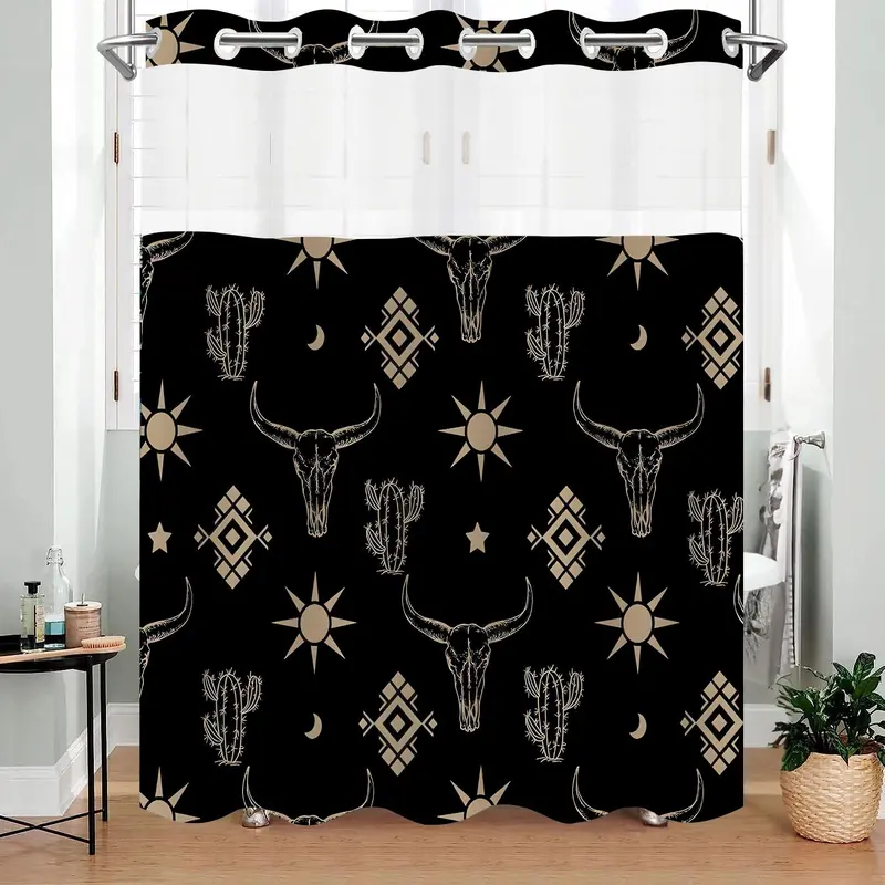 Western Cow Pattern Decorative Aesthetic Shower Curtain, 1 Count Modern Waterproof Bathroom Curtain, Bathroom Accessories for Home Decor Hotel Dormitory, Bathroom Decoration Accessories, Restroom, Bathroom Curtains Shower