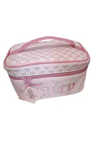 Juicy Couture XL Pink Make-Up Bag - Pink Juicy with Heart Pattern and Brand Name Embellishment
