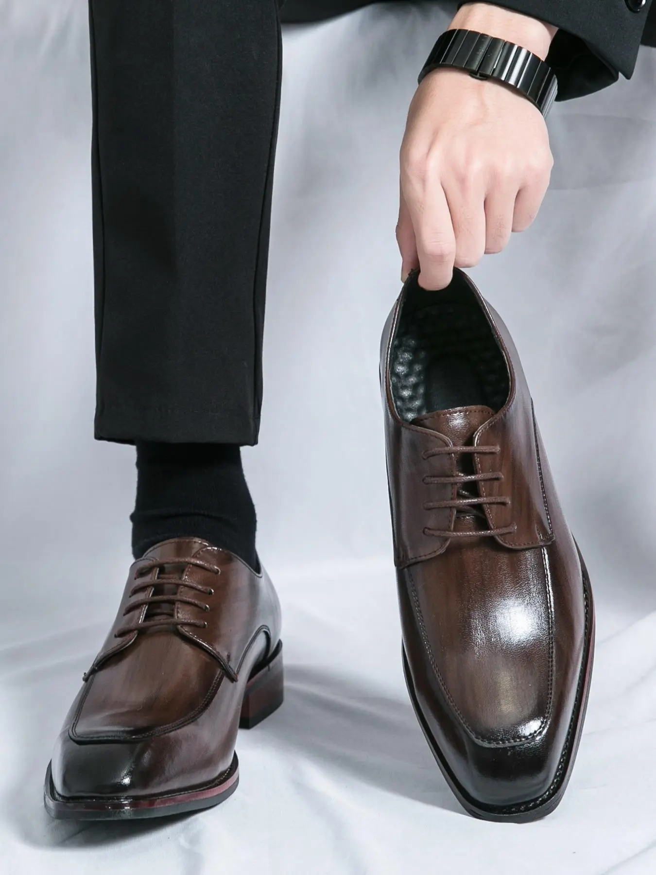 Men's Business Formal Lace Up Dress Shoes, Fashionable Classic Pointed Toe Solid Color Dress Shoes for Work Office, Male All-match Commuter Shoes for Daily Wear, Boy, Business Style Footwear