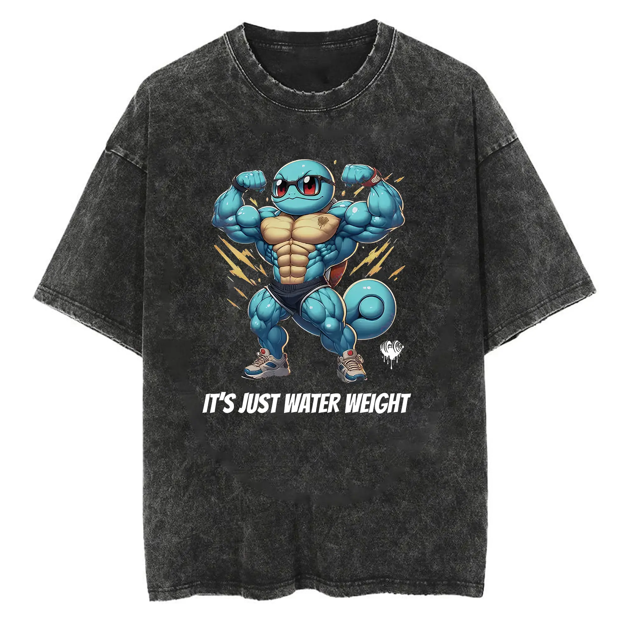 "It’s Just Water Weight" Graphic T-Shirt | Swole Squirtle Tee | Pokemon Gym Shirt Design | Perfect Gift for Fitness Fans
