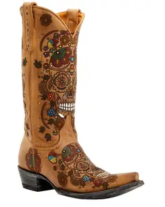 Old Gringo Women's Cavalier Skull And Floral Burnished Tall Western Leather Boot - L 3601-1