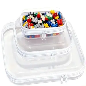 3 Piece Transparent Plastic Zipper Box Set, Dual Zip Hard Bag, Portable Travel Storage Case, Cosmetic Pouch for Toys Snacks Makeup Pens Diapers, Clear Storage Box