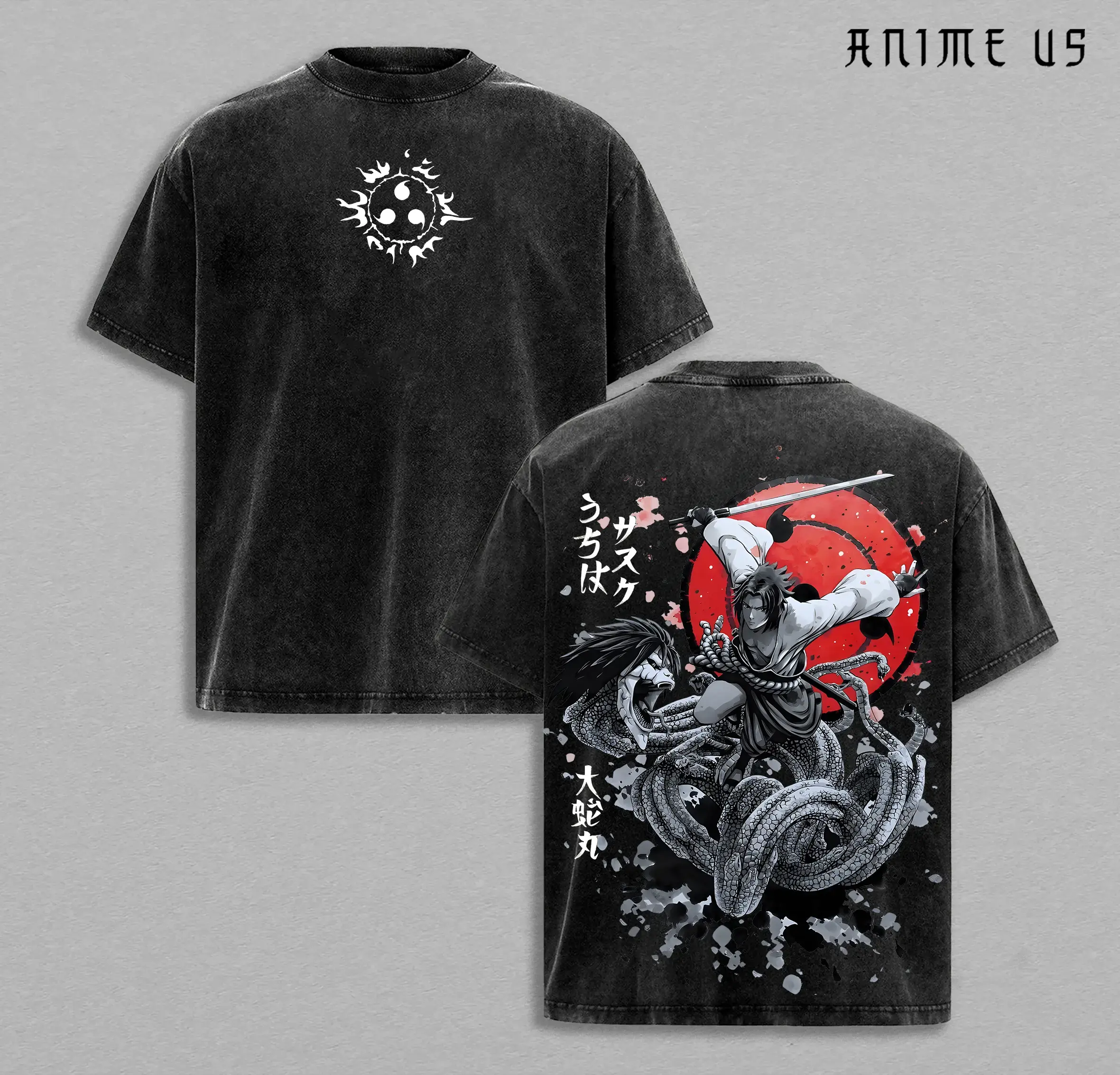 Retro Heavy Limited CURSE MARK PURPLE SASUKE x Manda Snake Orochimaru - Naruto Anime Double Printed Vintage Washed Tee Gift For Anime Fan, Anime Lover , Naruto Merch , Sasuke Shirt