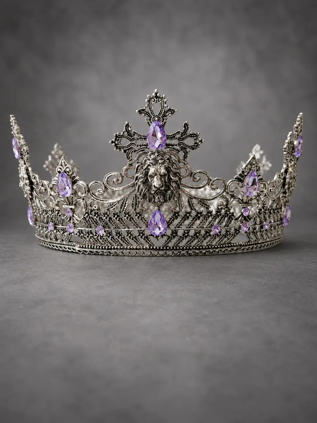 Elegant Purple Crystal Crown, Lion-Design Hair Accessory for Weddings, Proms (Special Occasions)