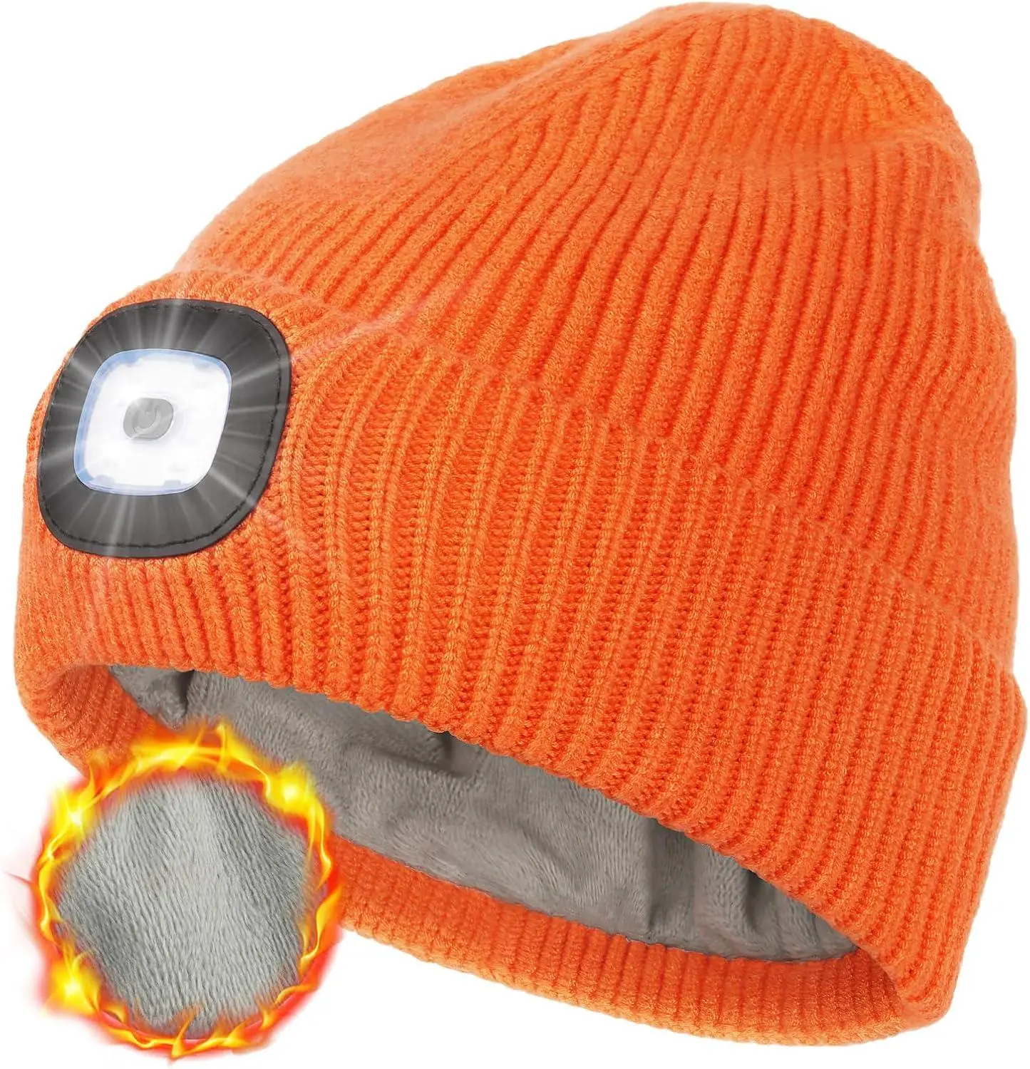 Unisex Winter Fleece-Lined LED Beanie, USB Rechargeable Hands-Free Warm Hat with Built-In Light, Soft Thermal Lining for Men (Dad, Husband, Him) - BeanieUp Fashion Accessory