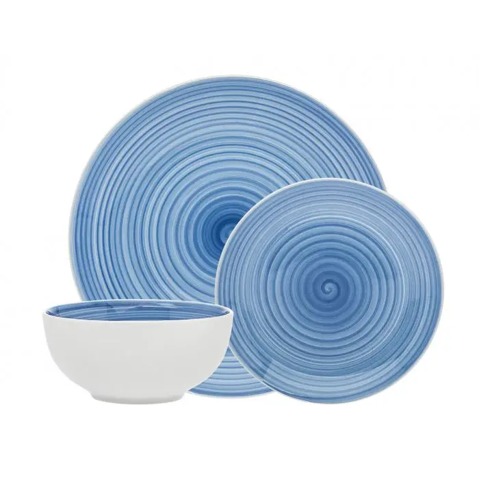 212 MAIN 12-Piece Blue Spiral Lines Porcelain Dinner Set - Kitchen Cutlery & Tableware Set, Ideal Holiday Gift for Dinnerware Needs, Porcelain Dinner Sets
