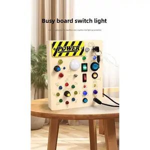 Develop Intelligence and Hands-on Skills, Montessori Wooden Busy Board with Multiple LED Light Switches, Sensory Toy, Light Switch, Travel Toy, Suitable for Babies and Toddlers Over 1 Year Old, Happy Busy Board, Toddler Switch Toy