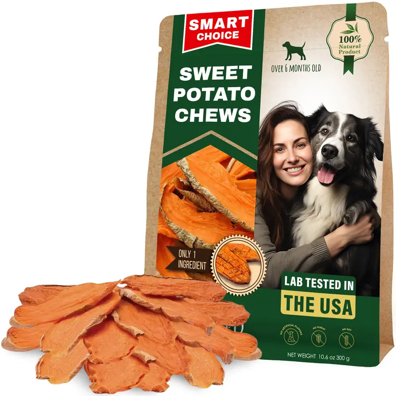 Beloved Pets 100% Sweet Potato Dog Snack Chips - Grain-Free, 0 Fillers, Sensitive-Stomach Natural Treats, Puppy Training Aids, Plaque & Tartar Control, All Ages Universal Chews, 300g