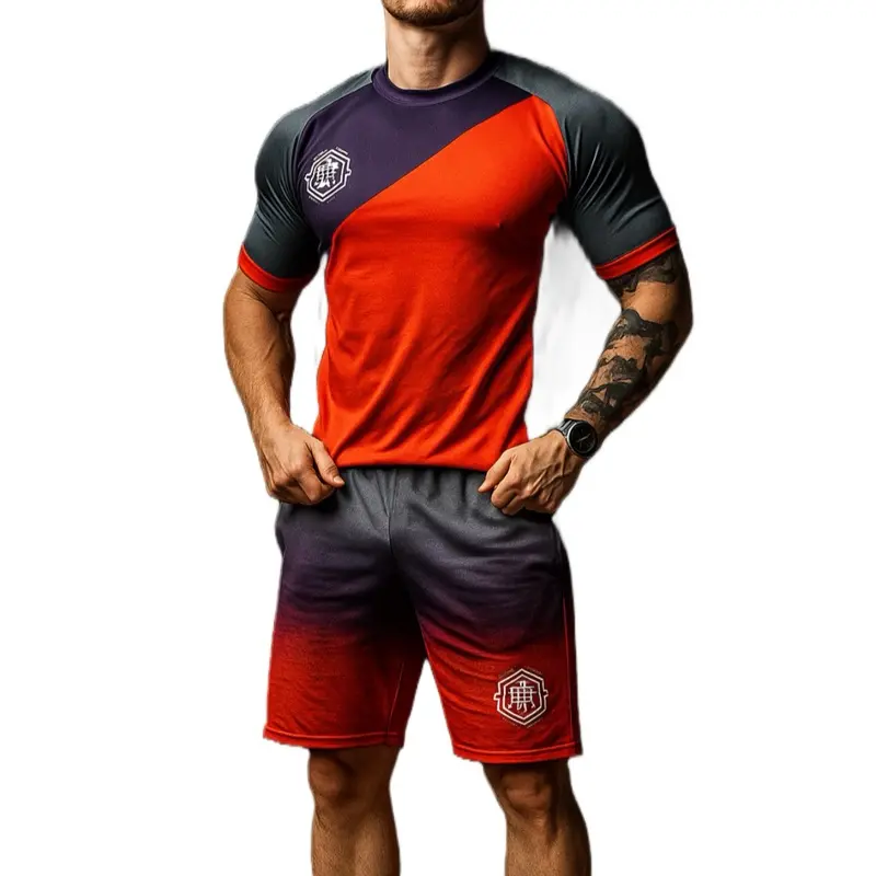 Functional Slayer Tee – Red Oni Gradient Biohack Compression Shirt for Enhanced Performance and Comfort Athletic Gym Menswear Workout Streetwear