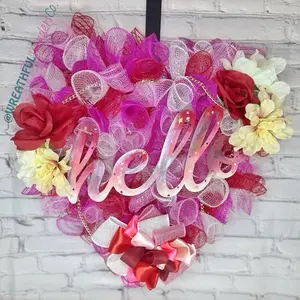 Valentine’s Day Wreath – Handmade Heart-Shaped Mesh Door Decor with Bow & Florals
