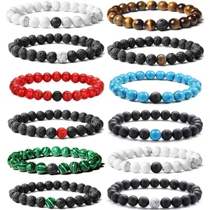 12Pcs Distance Relationship Bracelets - 8mm Lava Rock Beads for Men & Women. Stretchy Yoga & Healing Bracelets, Aromatherapy Diffuser Set for Couples