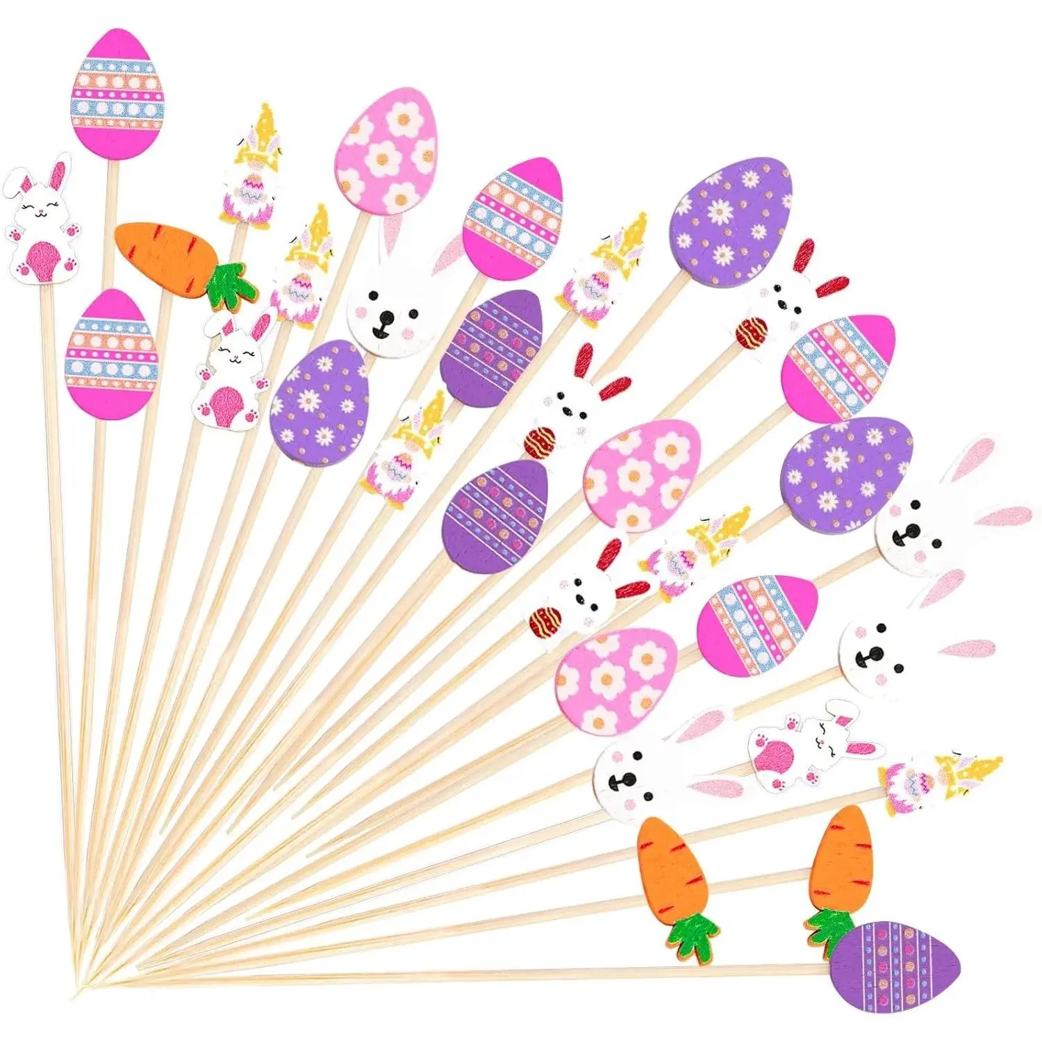 100PCS Easter Cocktail Picks 4.7 Inch-Easter Bunny Egg Decorative Toothpicks for Appetizers Bamboo Fancy Picks for Easter Rabbit Decorations Party Supplies Fruit Food Drink Cake Dessert Sandwich Picks