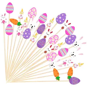 100PCS Easter Cocktail Picks 4.7 Inch-Easter Bunny Egg Decorative Toothpicks for Appetizers Bamboo Fancy Picks for Easter Rabbit Decorations Party Supplies Fruit Food Drink Cake Dessert Sandwich Picks