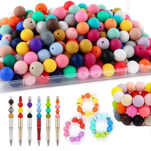 150Pcs 15mm Silicone Spacer Beads for Beadable Pens with Storage Box, 30 Colors Round Silicone Beads for DIY Beaded Pens, Keychains, Bracelets Jewelry Making, DIY Beading Accessories