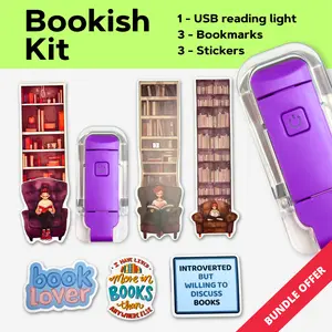 Book Light Bundle with 3 Random Bookmarks & 3 Stickers - Cozy Gift for Book Lovers