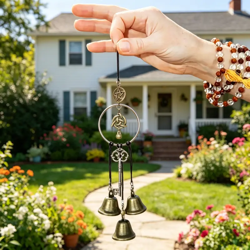 1 handmade witch bell, for magical home protection, Bohemian-style room hanging decoration, ribbon witch ornament, outdoor wind chime, Patio garden decoration, home decor pendant, fantasy home decor for Halloween and Thanksgiving