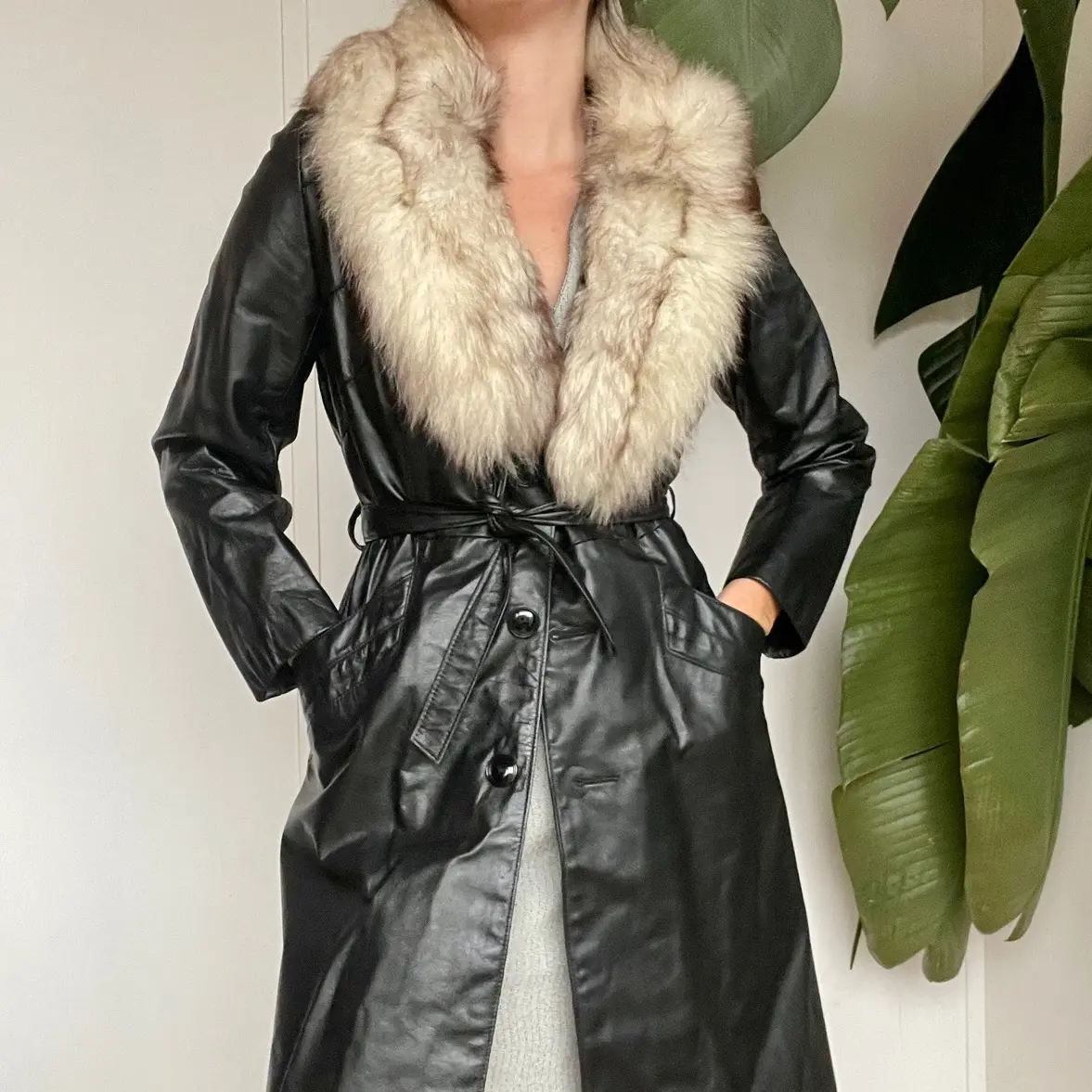 Vintage Fur Leather Trench Coat