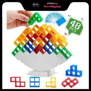 Suntomo 48Pcs Balance Stacking Game. Tetra Tower Board Game for Kids &Adults, Family Parties, Travel, and Team Building - Holiday Gifts for Halloween Fall