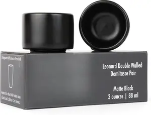 Leonard Ceramic Espresso Cups | Modern Stackable Demitasse Mugs for Espresso | Thick Walled, Handleless, Durable, Dishwasher & Microwave Safe | Set of 2, 3oz | Matte Black