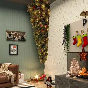 ft Upside Down Hanging Quarter Tree Christmas tree hanging from the ceiling Xmas with LED Warm White Lights Lush Branch Tips