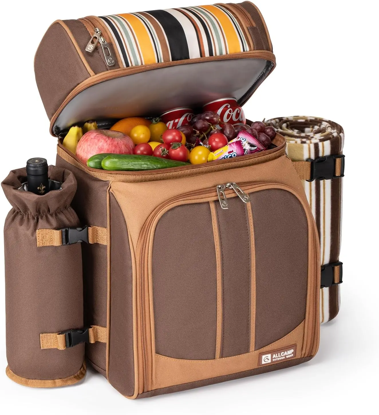 Picnic Backpack Cooler for 2/4 Person with Insulated Leakproof Cooler Bag, Wine Holder, Fleece Blanket, Cutlery Set, Perfect for Beach, Day Travel, Hiking, Camping, BBQs, Family and Lovers Gifts