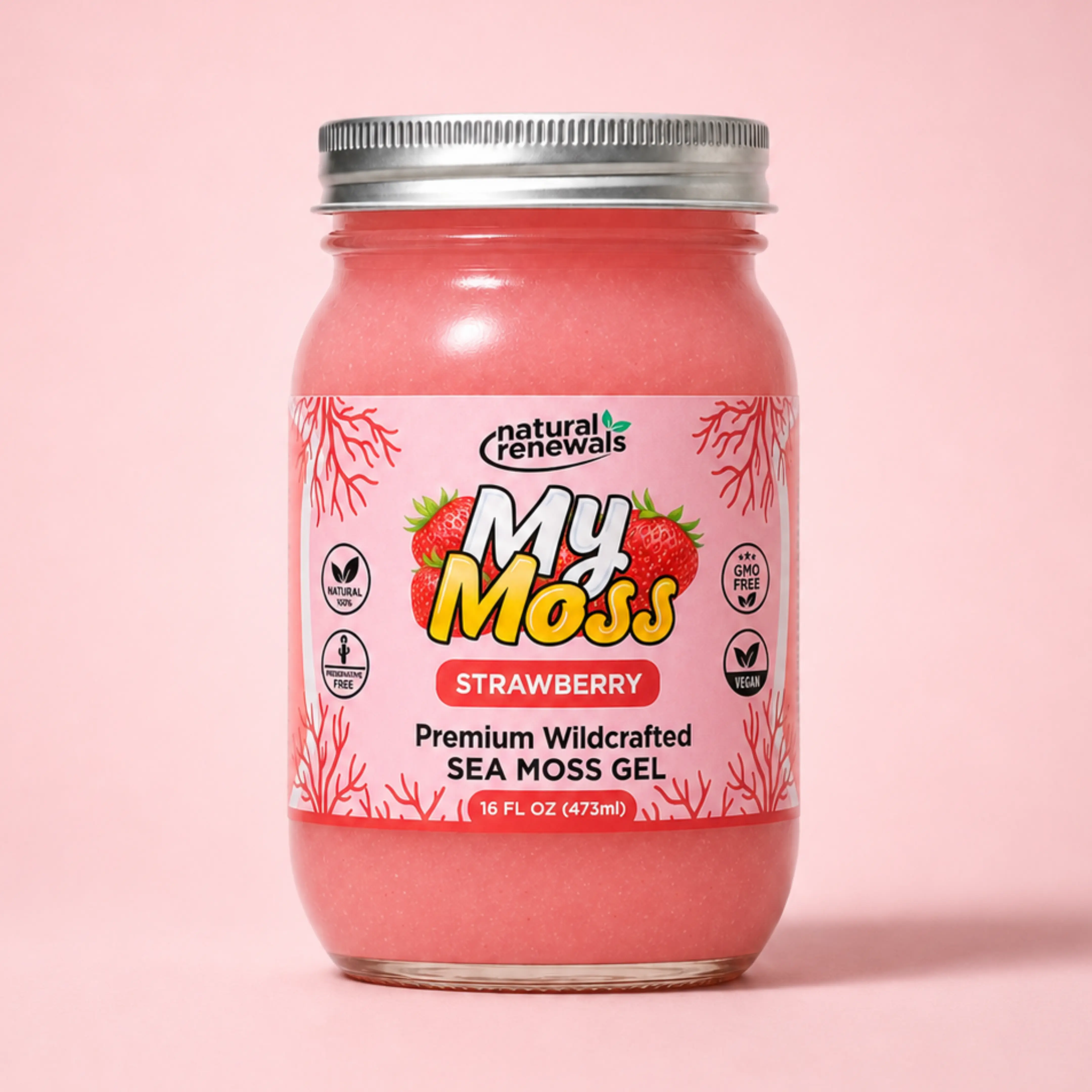 My Moss Sea Moss Gel – Strawberry | Wildcrafted Superfood, 100% Organic, Raw Seamoss gel, Vegan, Mineral-Rich, Vitamin-Rich, No Preservatives,