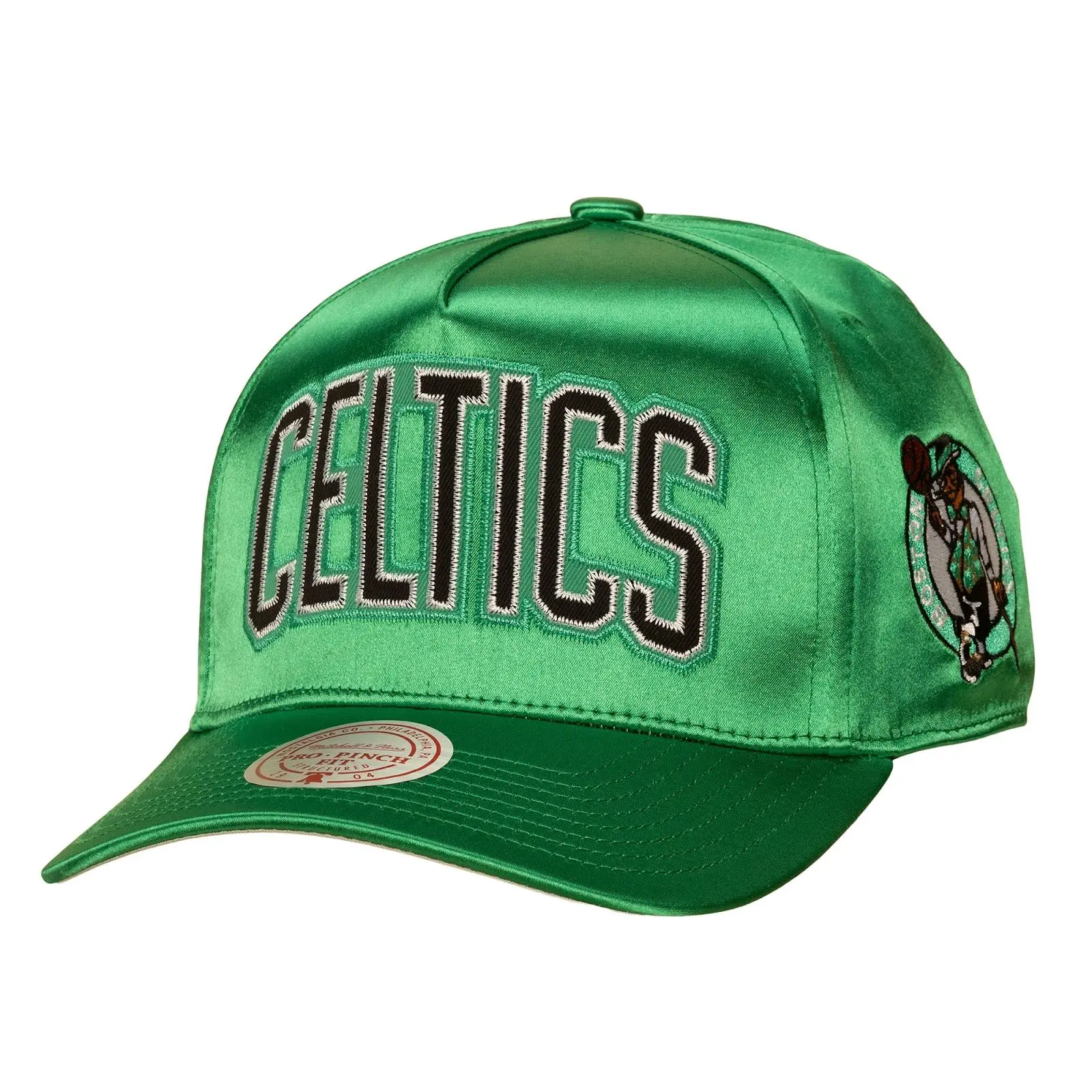 Boston Celtics Kelly Green Zig Zag Satin Pro Pinch Snapback Hat NBA Throwback Cap Adjustable Fan Gear Mitchell & Ness