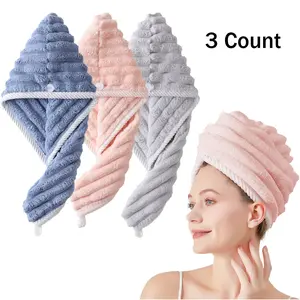 3 Pack Hair Towel Wrap Microfiber Soft Pack  Absorbent drying turbans curly hair well secure easy  to use for all age Lightweight Bathroom Reusable  breathable
