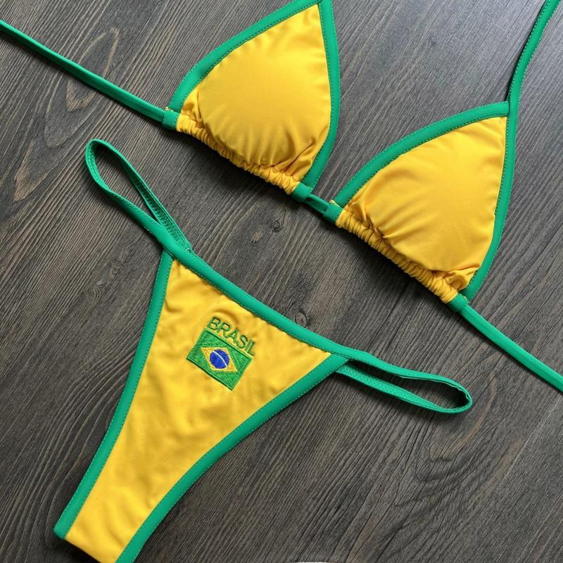 Brazil Flag Embroidery Bikini – New Letter Embroidered Swimsuit, Sexy Women’s Beach Swimwear