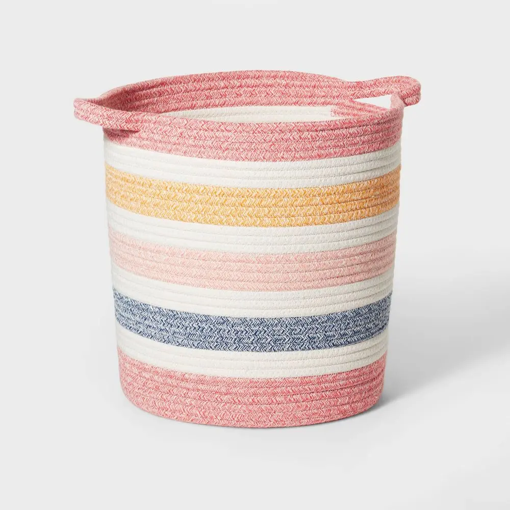 Medium Striped Coiled Rope Kids' Storage Bin - Pillowfort: Polyester and Cotton Toy Basket