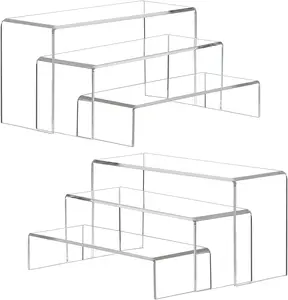 Large Acrylic Display Risers, 2 Sets(11.2”L~11.6”L~12”L) Clear Rectangular Showcase Collectibles Display Shelf, Retail Desktop Risers Display Stand for Organize and Decoration