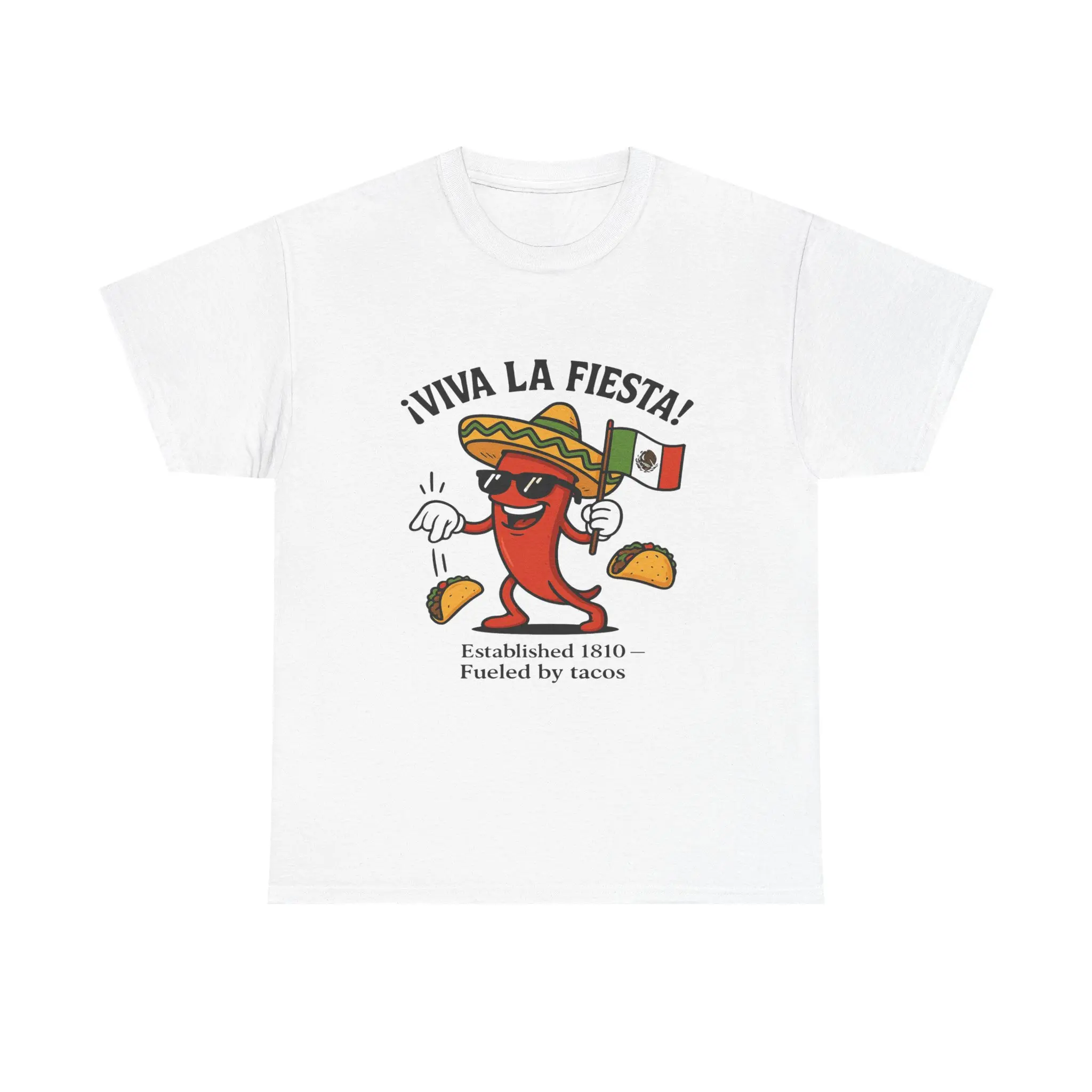 Mexican Independence Day Viva La Fiesta Unisex Heavy Cotton Tee, Fun Taco Party Shirt, Casual Wear, Fiesta Celebrations, Gift for Foodies, Summer BBQ T-Shirt. La camiseta para El Grito de Dolores