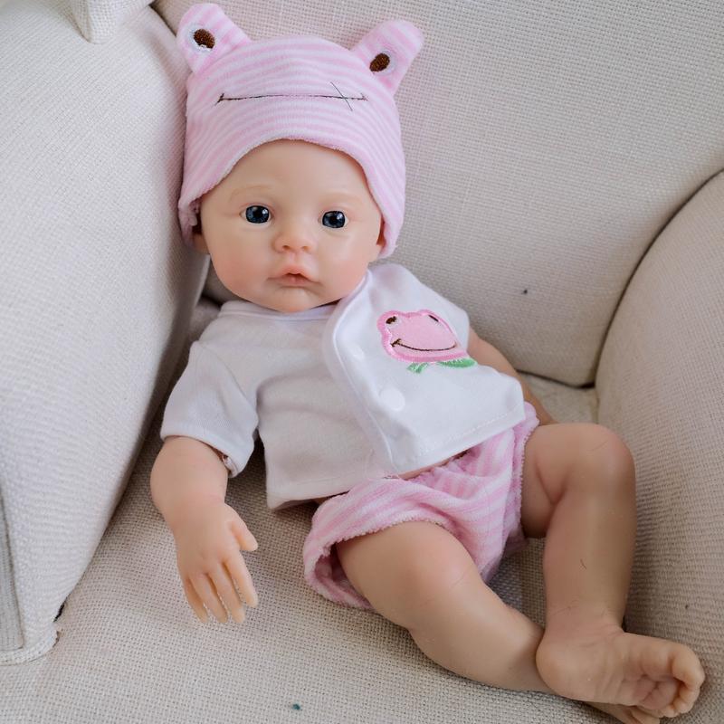 Lovely Realistic Reborn Baby Dolls Solid Silicone Full Body Girl 12 Inch Mini Real Life Baby Dolls Lifelike Sleeping Newborn Babies Doll That Look Real Washble Toy for Kids Age 3+ (Pink) baby  born  doll Soft with Washable Feel