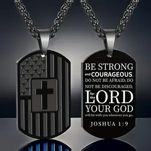 Men's Necklace Black Fashion Trend Necklace Bible Verse Pendant Stainless Steel Cross Pendant
